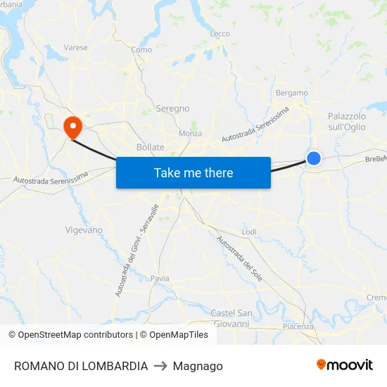 Romano di Lombardia to Magnago map