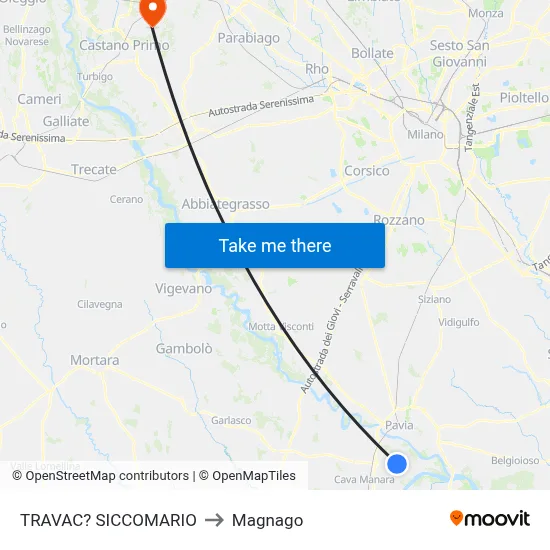 Travacò Siccomario to Magnago map