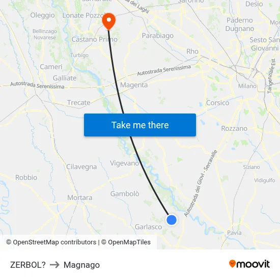 Zerbol to Magnago map