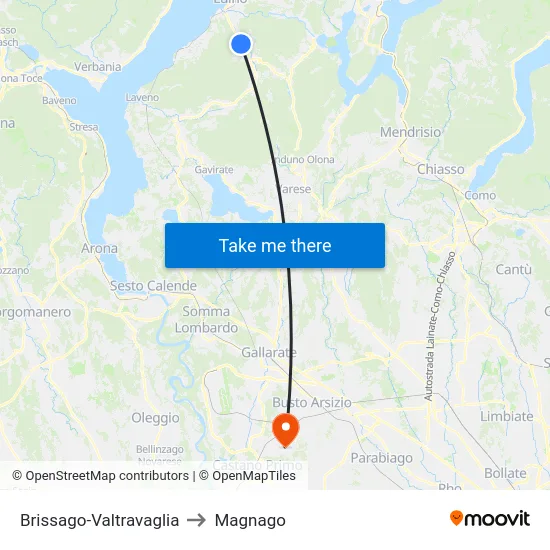 Brissago-Valtravaglia to Magnago map