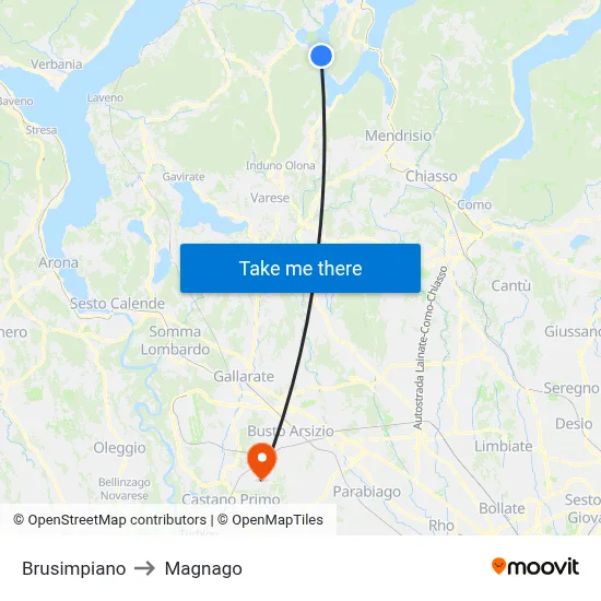 Brusimpiano to Magnago map