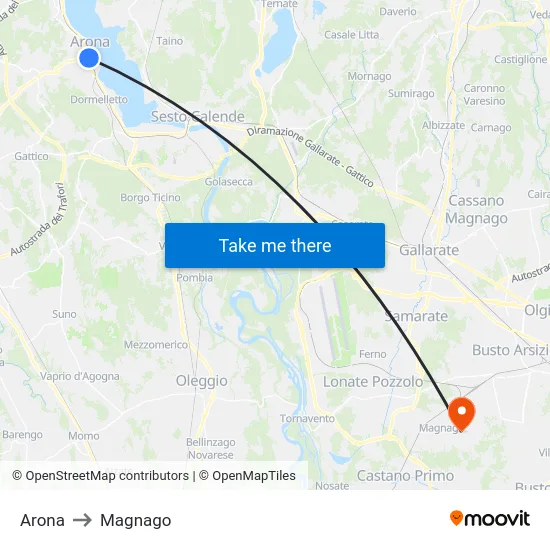 Arona to Magnago map