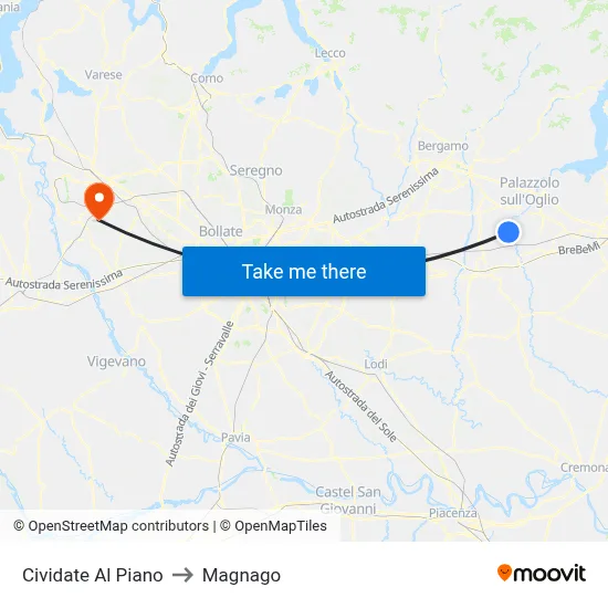 Cividate Al Piano to Magnago map