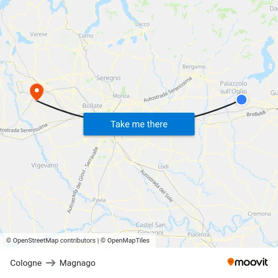 Cologne to Magnago map