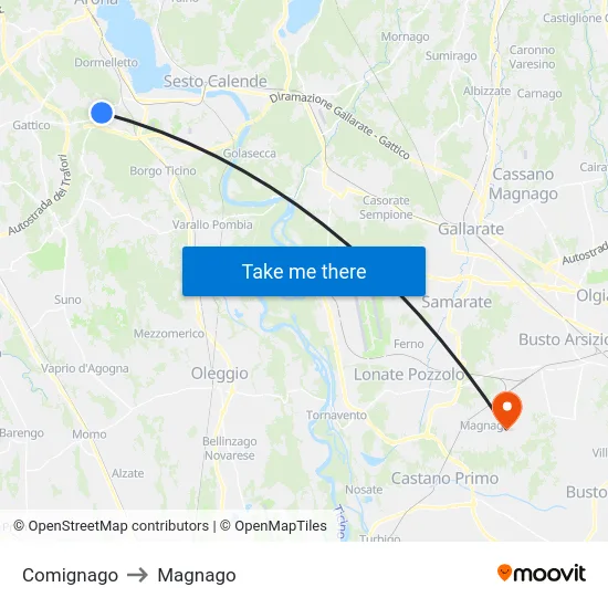 Comignago to Magnago map