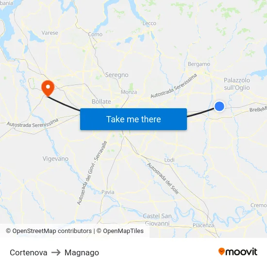 Cortenova to Magnago map