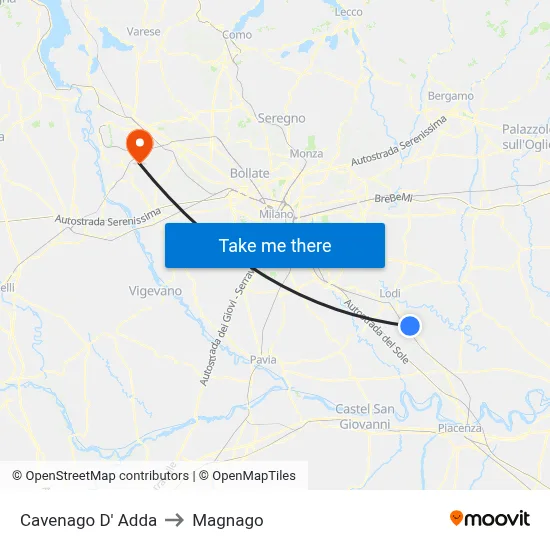 Cavenago D' Adda to Magnago map