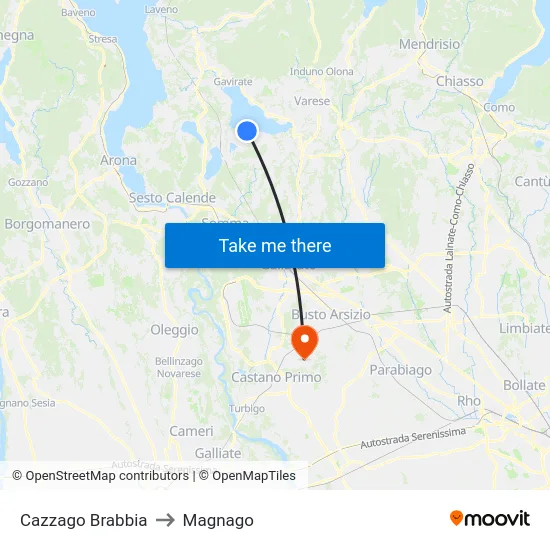 Cazzago Brabbia to Magnago map