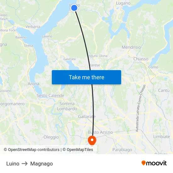 Luino to Magnago map