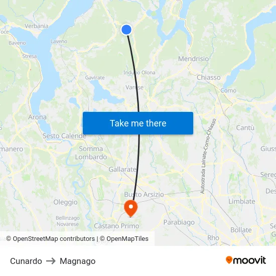 Cunardo to Magnago map