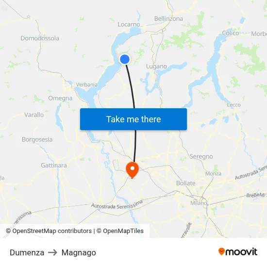 Dumenza to Magnago map