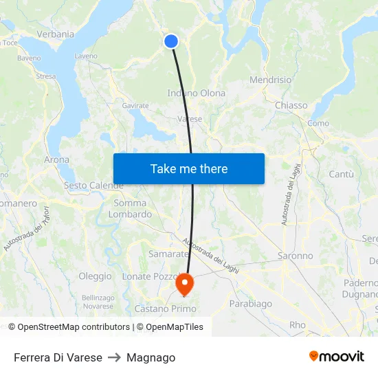 Ferrera Di Varese to Magnago map