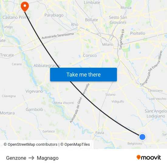 Genzone to Magnago map