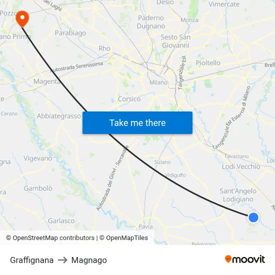 Graffignana to Magnago map