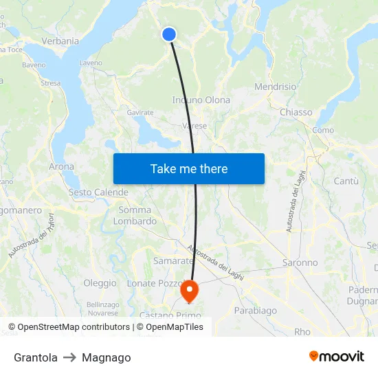 Grantola to Magnago map
