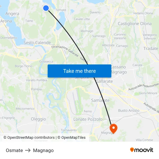 Osmate to Magnago map