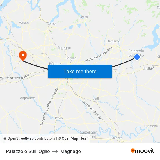 Palazzolo Sull' Oglio to Magnago map
