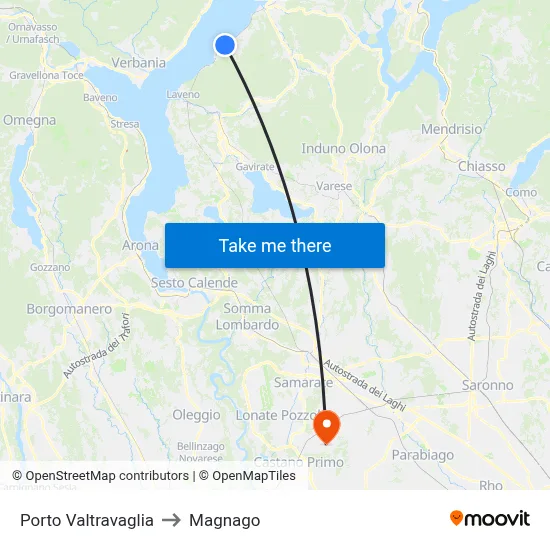Porto Valtravaglia to Magnago map