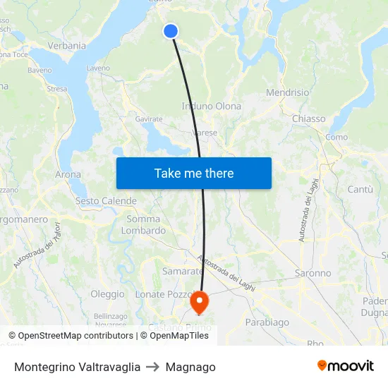 Montegrino Valtravaglia to Magnago map