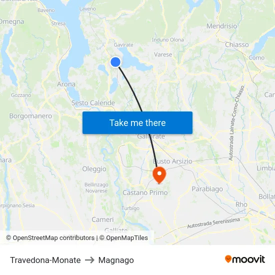 Travedona-Monate to Magnago map