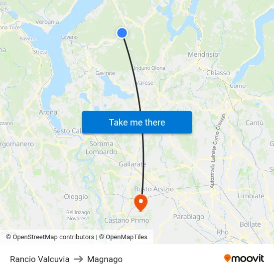 Rancio Valcuvia to Magnago map