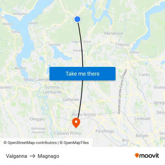 Valganna to Magnago map