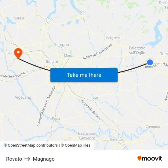 Rovato to Magnago map