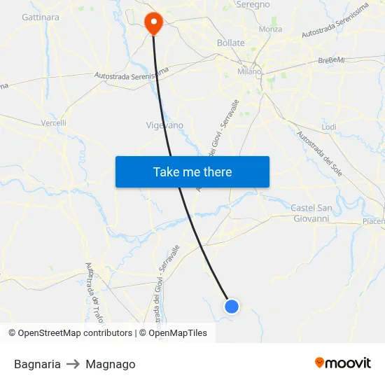 Bagnaria to Magnago map