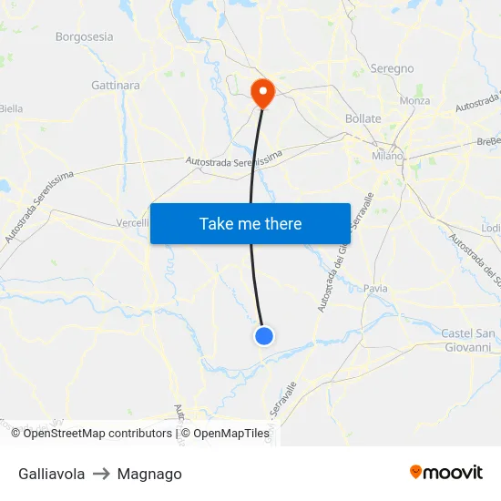 Galliavola to Magnago map