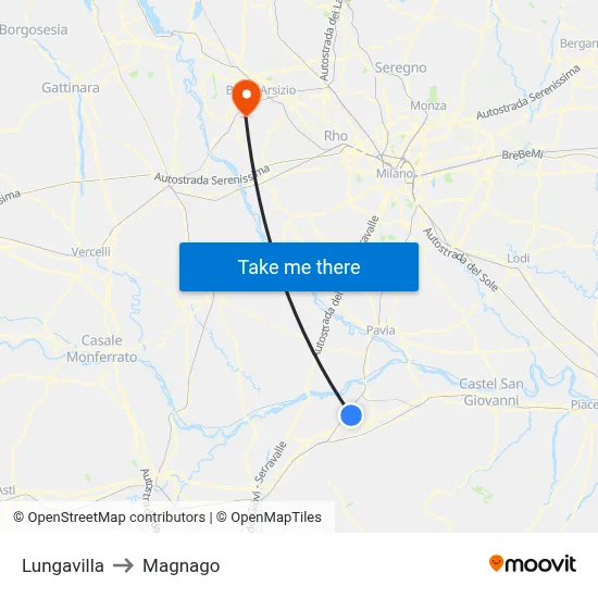 Lungavilla to Magnago map