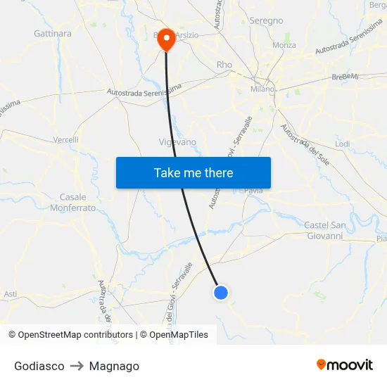 Godiasco to Magnago map