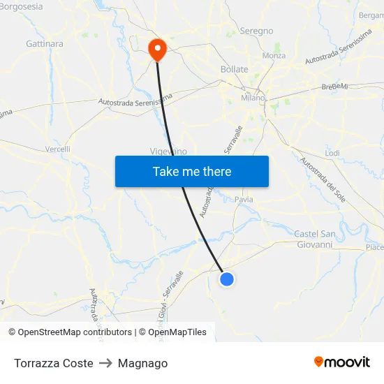 Torrazza Coste to Magnago map