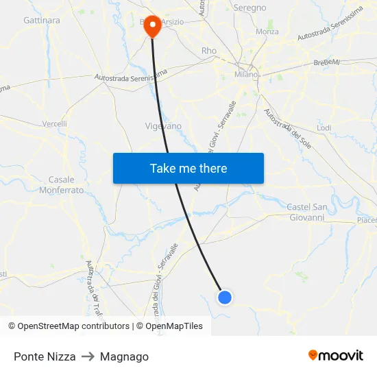 Ponte Nizza to Magnago map