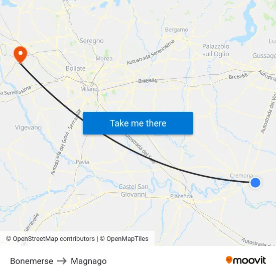 Bonemerse to Magnago map