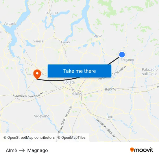 Almè to Magnago map