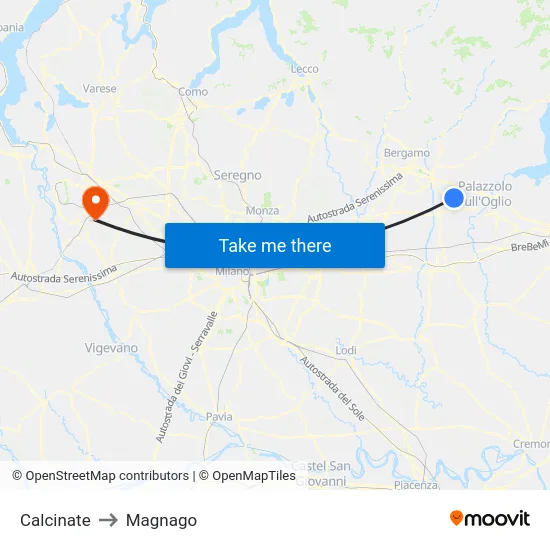 Calcinate to Magnago map