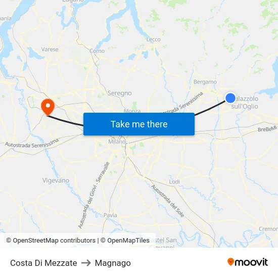 Costa di Mezzate to Magnago map