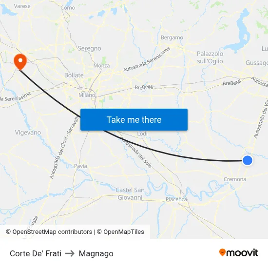 Corte de' Frati to Magnago map