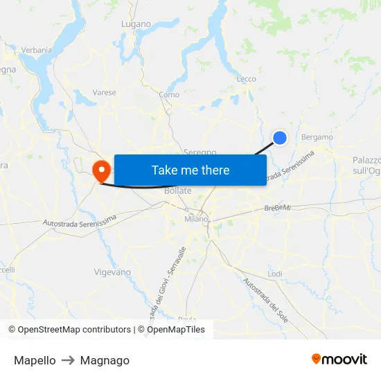 Mapello to Magnago map