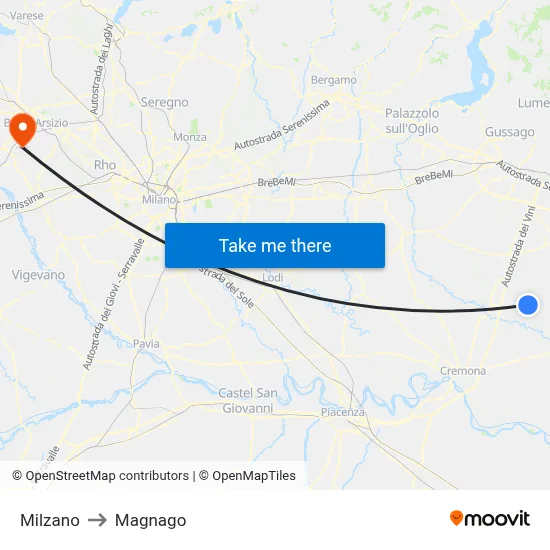 Milzano to Magnago map