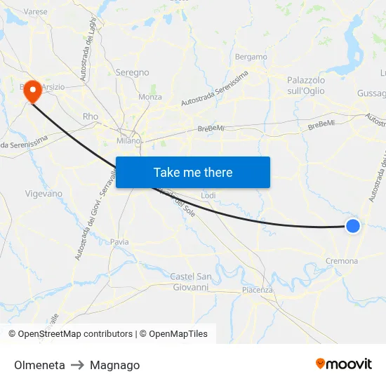 Olmeneta to Magnago map