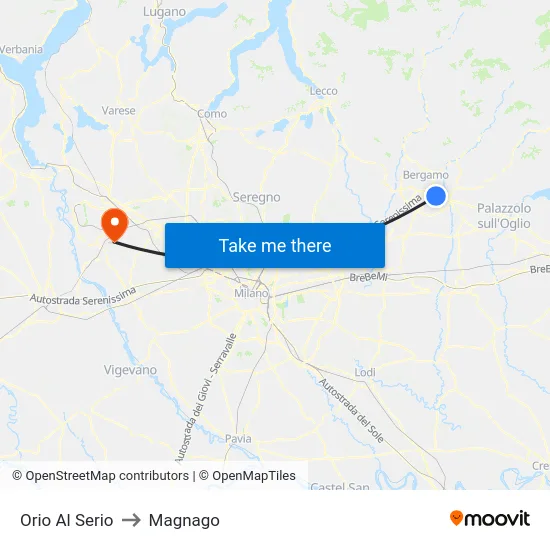 Orio Al Serio to Magnago map