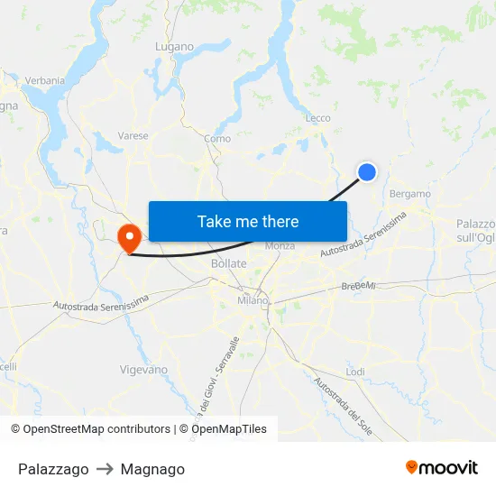 Palazzago to Magnago map