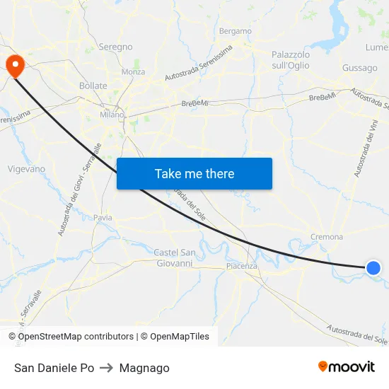 San Daniele Po to Magnago map