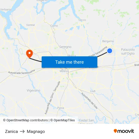 Zanica to Magnago map