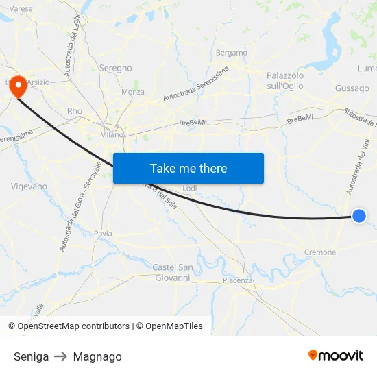Seniga to Magnago map