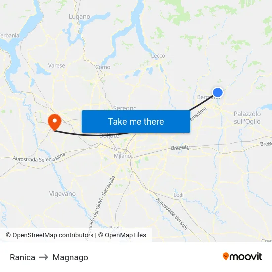 Ranica to Magnago map