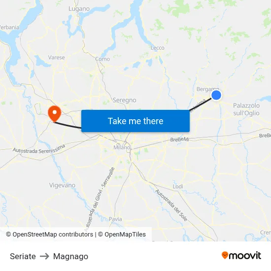 Seriate to Magnago map