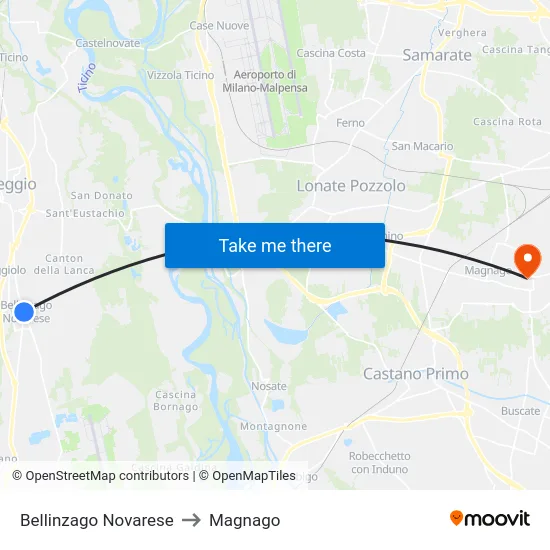 Bellinzago Novarese to Magnago map