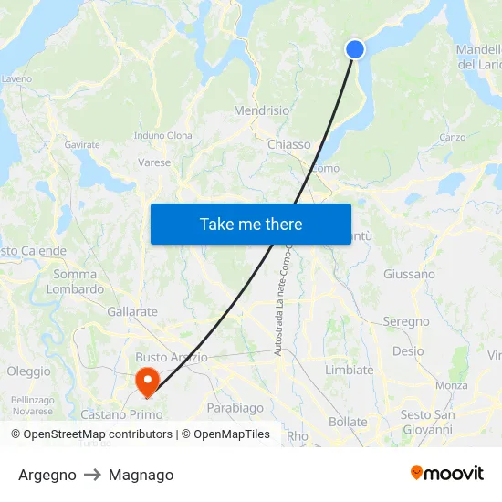 Argegno to Magnago map
